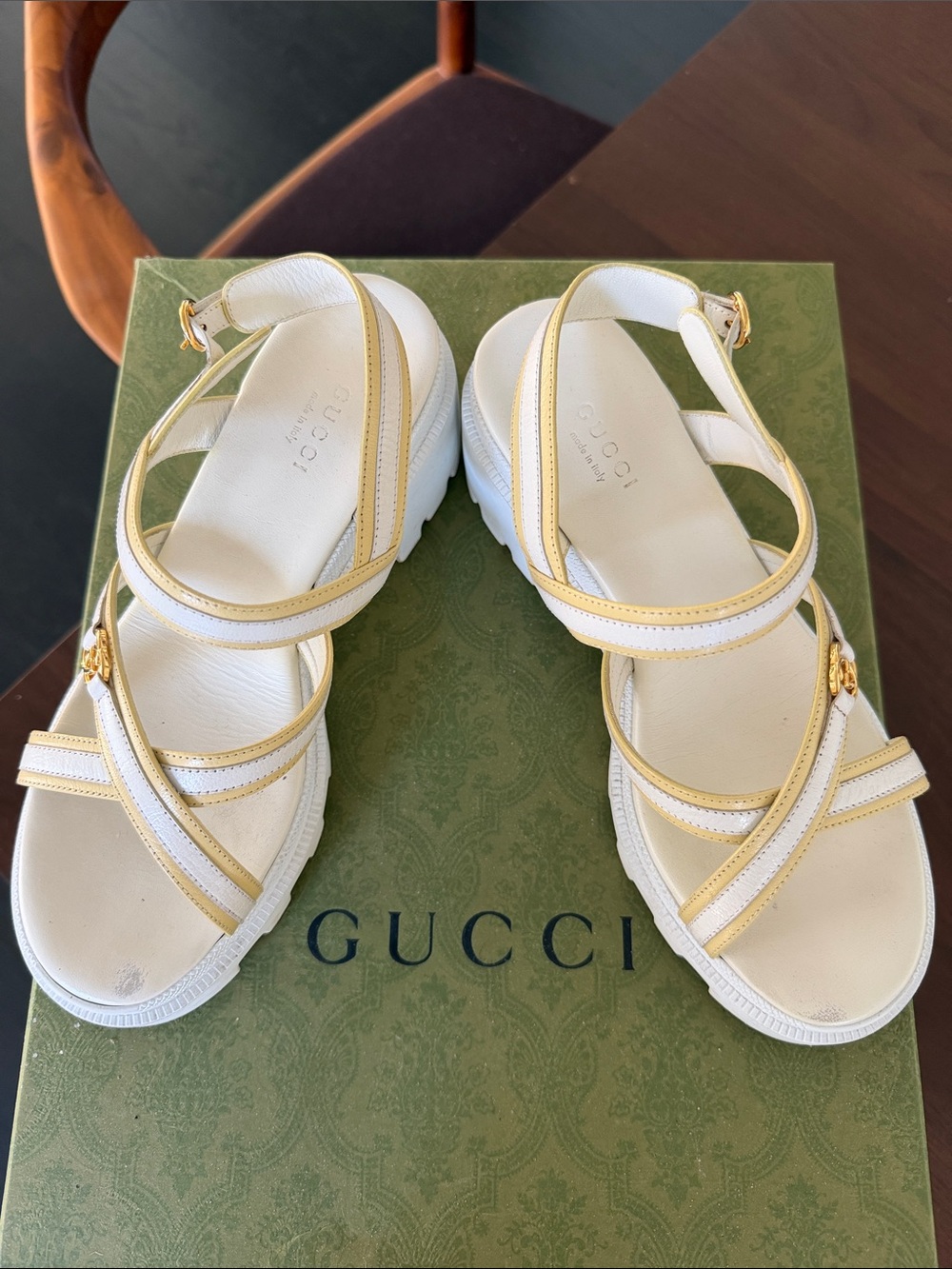 Gucci Cream and Gold Platform Sandals, Very Good Condition